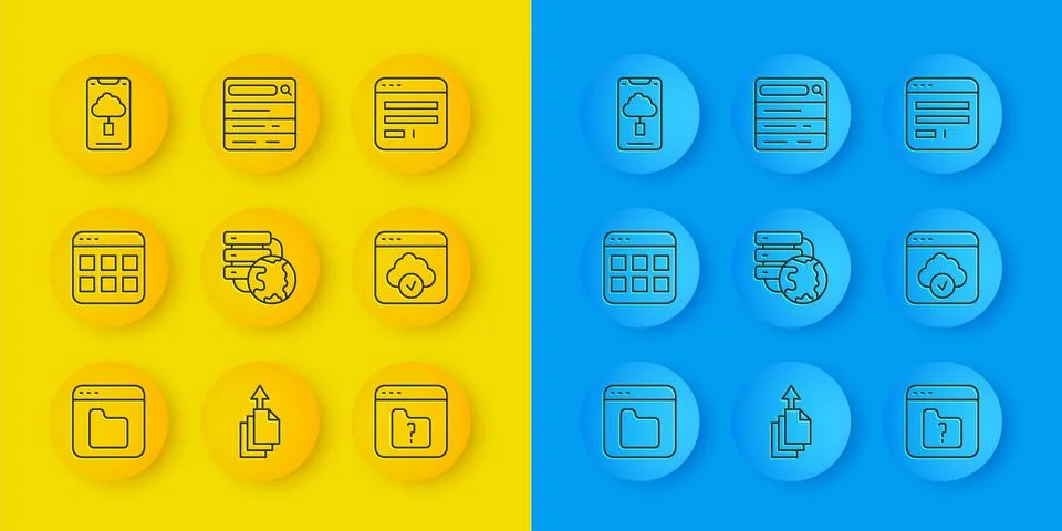 Set line Browser files, Network cloud connection, File missing, Cloud technol Stock Illustration