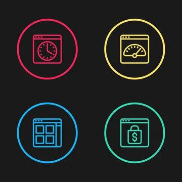 Set line Browser files, Online shopping on screen, Digital speed meter and イラスト素材