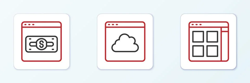 Set line Browser files, Online shopping on screen and Cloud technology data イラスト素材