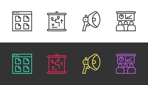Set line Browser files, Planning strategy concept, Megaphone and Training Stock Illustration