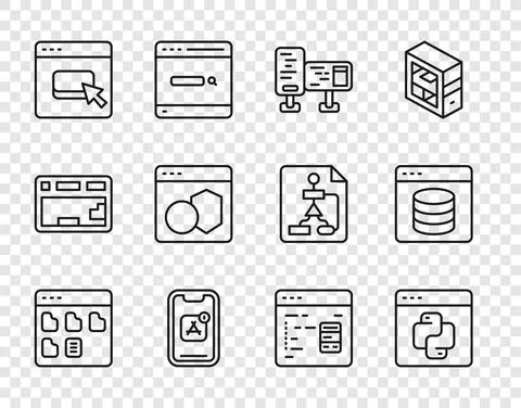 Set line Browser files, Python programming language, Computer monitor screen Illustration