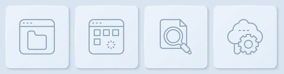 Set line Browser files, Search concept with folder, Loading data window and Illustrazione stock
