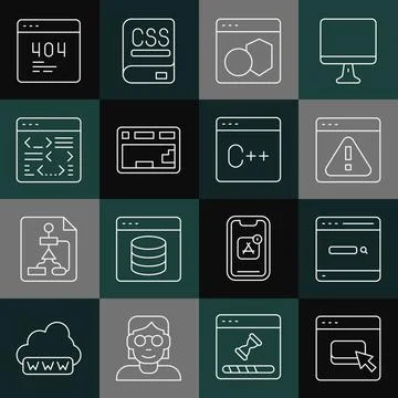 Set line Browser files, Search engine, with exclamation mark, Software, Keyboard Stock Illustration
