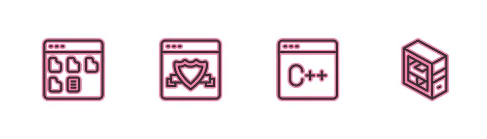 Set line Browser files, Software, with shield and Computer icon. Vector イラスト素材