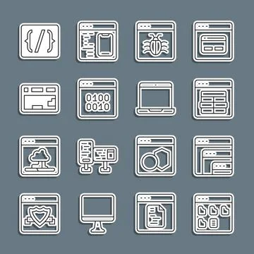 Set line Browser files, Software, MySQL code, System bug, Binary, Keyboard 스톡 일러스트