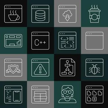 Set line Browser files, System bug, window, Cloud technology data transfer, S Stock Illustration