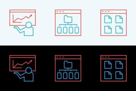 Set line Browser files, Training, presentation and  icon. Vector 스톡 일러스트