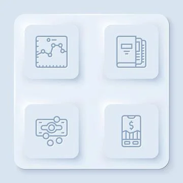 Set line Browser with growth graph, Office folders, Stacks paper money cash and Illustrazione stock