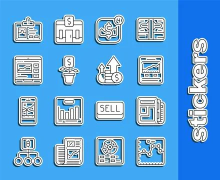 Set line Browser with growth graph, Stock market news, Website, Mobile stoc.. Stock Illustration