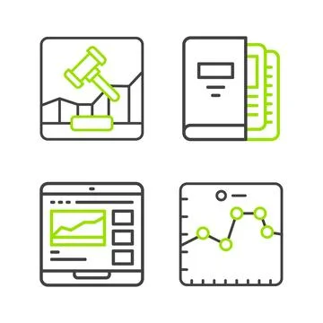 Set line Browser with growth graph, Trading courses, Office folders and Onl.. Stock Illustration