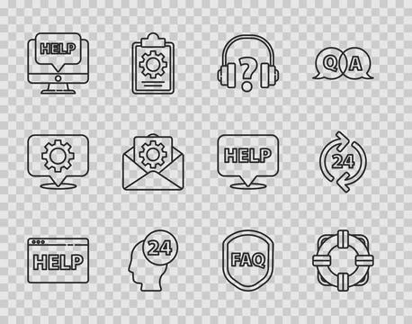 Set line Browser help, Lifebuoy, Headphones, Support operator in touch, Computer Stock Illustration