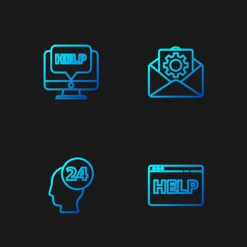Set line Browser help, Support operator in touch, Computer monitor and and En 스톡 일러스트