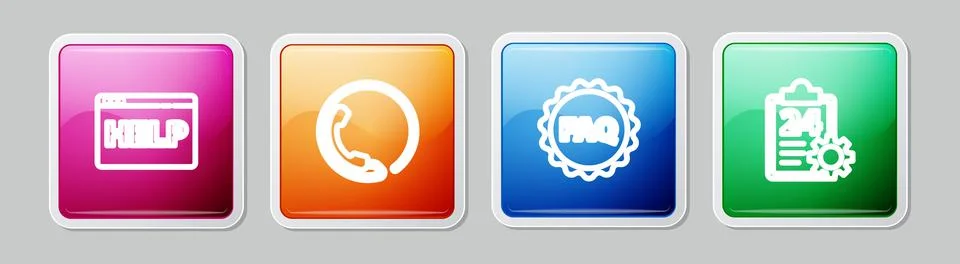 Set line Browser help, Telephone 24 hours support, Label with text FAQ and 스톡 일러스트