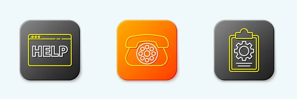 Set line Browser help, Telephone and Checklist with 24 hours service icon. .. Stock Illustration