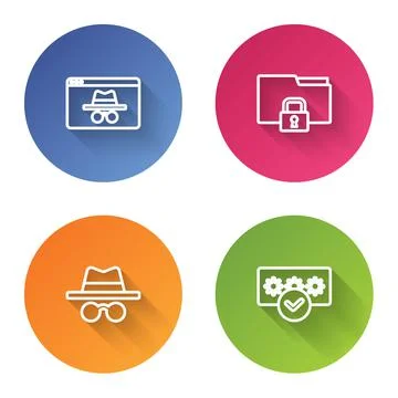 Set line Browser incognito window, Folder and lock, Incognito mode and Password Stock Illustration