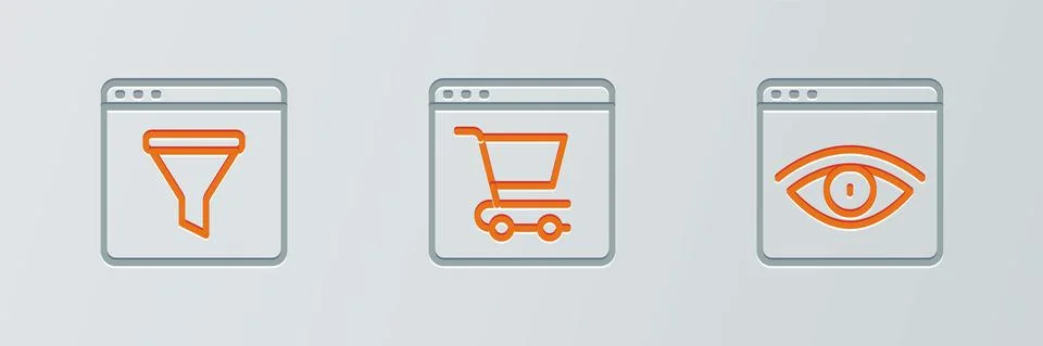 Set line Browser incognito window, and Online shopping on screen icon. Vector 스톡 일러스트
