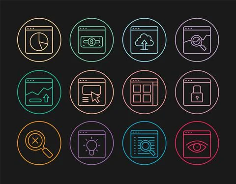 Set line Browser incognito window, Secure your site with HTTPS, SSL, Cloud Ilustração Stock