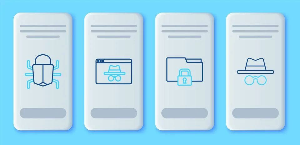 Set line Browser incognito window, Folder and lock, System bug and Incognito Stock Illustration
