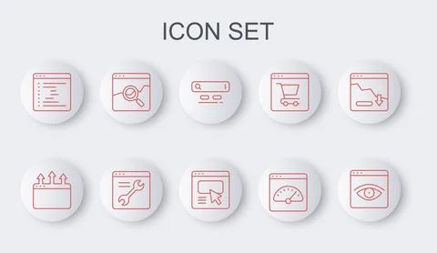 Set line Browser incognito window, Search engine, Digital speed meter, Website Stock Illustration