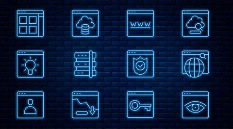 Set line Browser incognito window, Search engine, Server, files, with shield and Stock Illustration