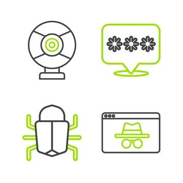 Set line Browser incognito window, System bug, Password protection and Secu.. Stock Illustration