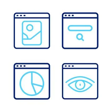 Set line Browser incognito window, Graph chart infographic, Search engine a.. Stock Illustration