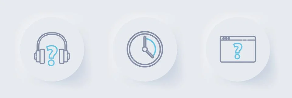 Set line Browser with question mark, Time Management and Headphones icon. V.. 스톡 일러스트