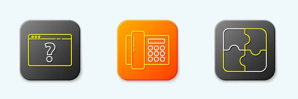 Set line Browser with question mark, Telephone and Piece of puzzle icon. Vect Stockillustratie
