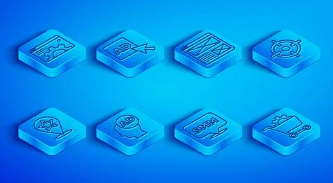 Set line Browser setting, Advertising, window, Social media marketing, Targ.. Stock Illustration