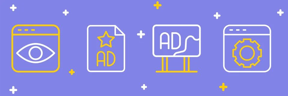 Set line Browser setting, Advertising,  and Personal information collection.. Illustrazione stock