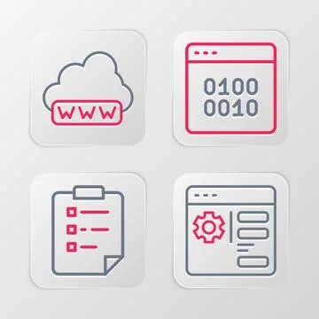 Set line Browser setting, Clipboard with checklist, Binary code and Web dev.. Stockillustratie