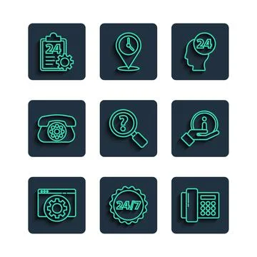 Set line Browser setting, Clock 24 hours, Telephone, Support operator touch Stock Illustration