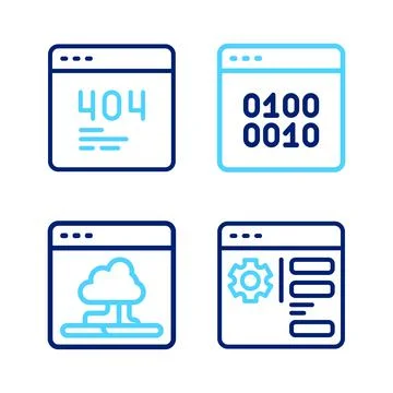 Set line Browser setting, Cloud technology data transfer, Binary code and Page Stock Illustration