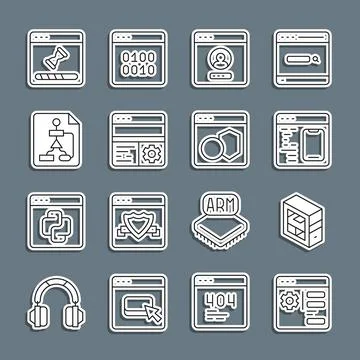 Set line Browser setting, Computer, Software, Create account screen, Debugging Stock Illustration