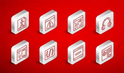 Set line Browser setting, with exclamation mark, Software, Headphones, Sear.. Illustration