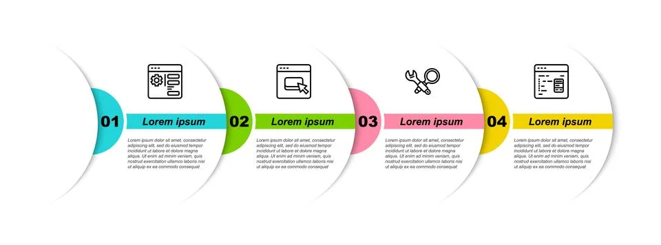 Set line Browser setting, files, Debugging and Software. Business infographic Stock Illustration