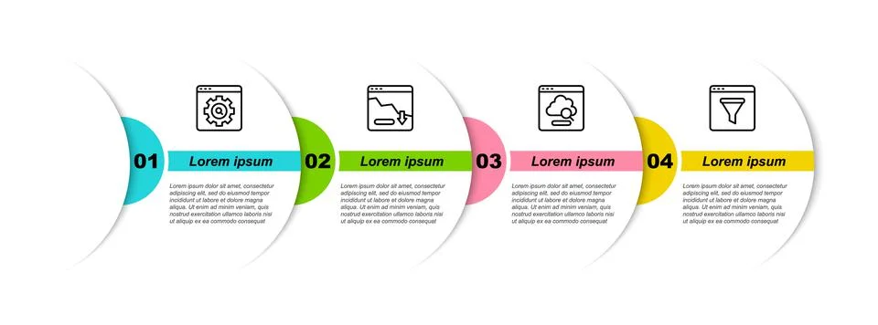 Set line Browser setting, Financial growth decrease, Cloud technology data tr Stock Illustration