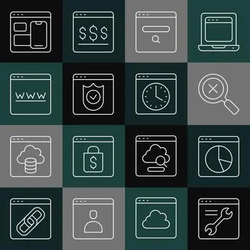 Set line Browser setting, Graph chart infographic, Magnifying glass and delete イラスト素材