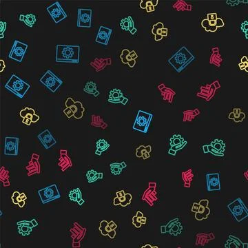 Set line Browser setting, Hand settings gear, Cloud computing lock and Pie ch Illustrazione stock