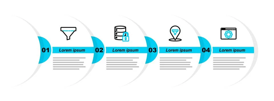 Set line Browser setting, Location with sales funnel, Server security lock .. 스톡 일러스트