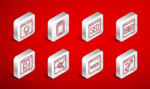 Set line Browser setting, Mobile phone, SEO optimization, Online shopping screen 스톡 일러스트