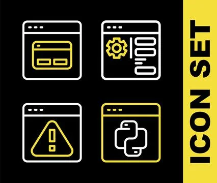 Set line Browser setting, Python programming language, with exclamation mar.. Stock Illustration