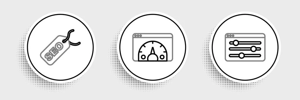 Set line Browser setting, SEO optimization and Website statistic icon. Vector Stock Illustration