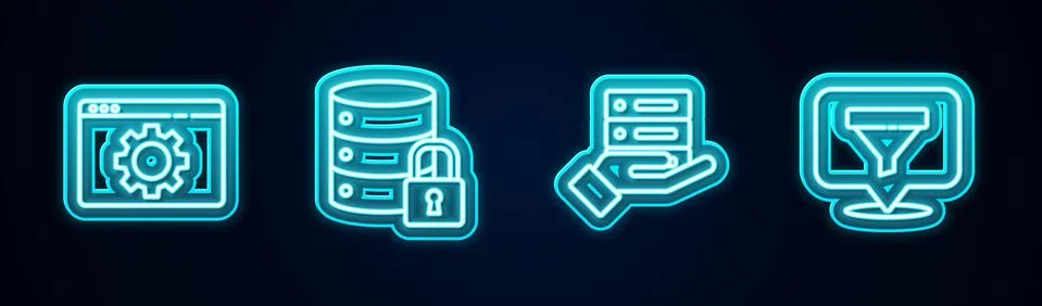 Set line Browser setting, Server security with lock, Server, Data, Web Hosting Stock Illustration