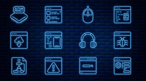 Set line Browser setting, System bug, Computer mouse, Software, Cloud technology Stock Illustration