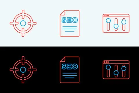 Set line Browser setting, Target sport and SEO optimization icon. Vector Stockillustratie