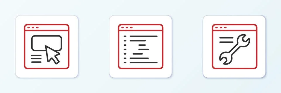 Set line Browser setting, UI or UX design and window icon. Vector Stock Illustration