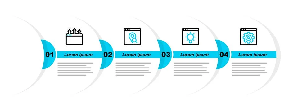 Set line Browser setting, window, Infographic of city map and icon. Vector Illustrazione stock