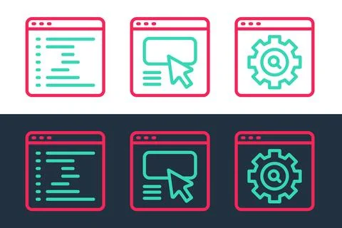 Set line Browser setting, window and UI or UX design icon. Vector 스톡 일러스트