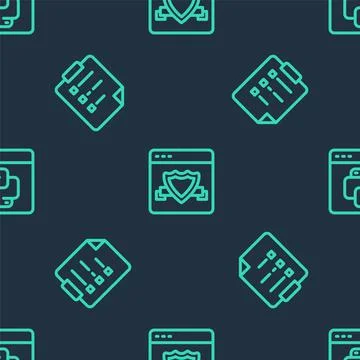 Set line Browser with shield, Clipboard checklist and Python programming Stock Illustration